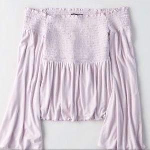 American Eagle Light Purple Off the Shoulder Smocked Top